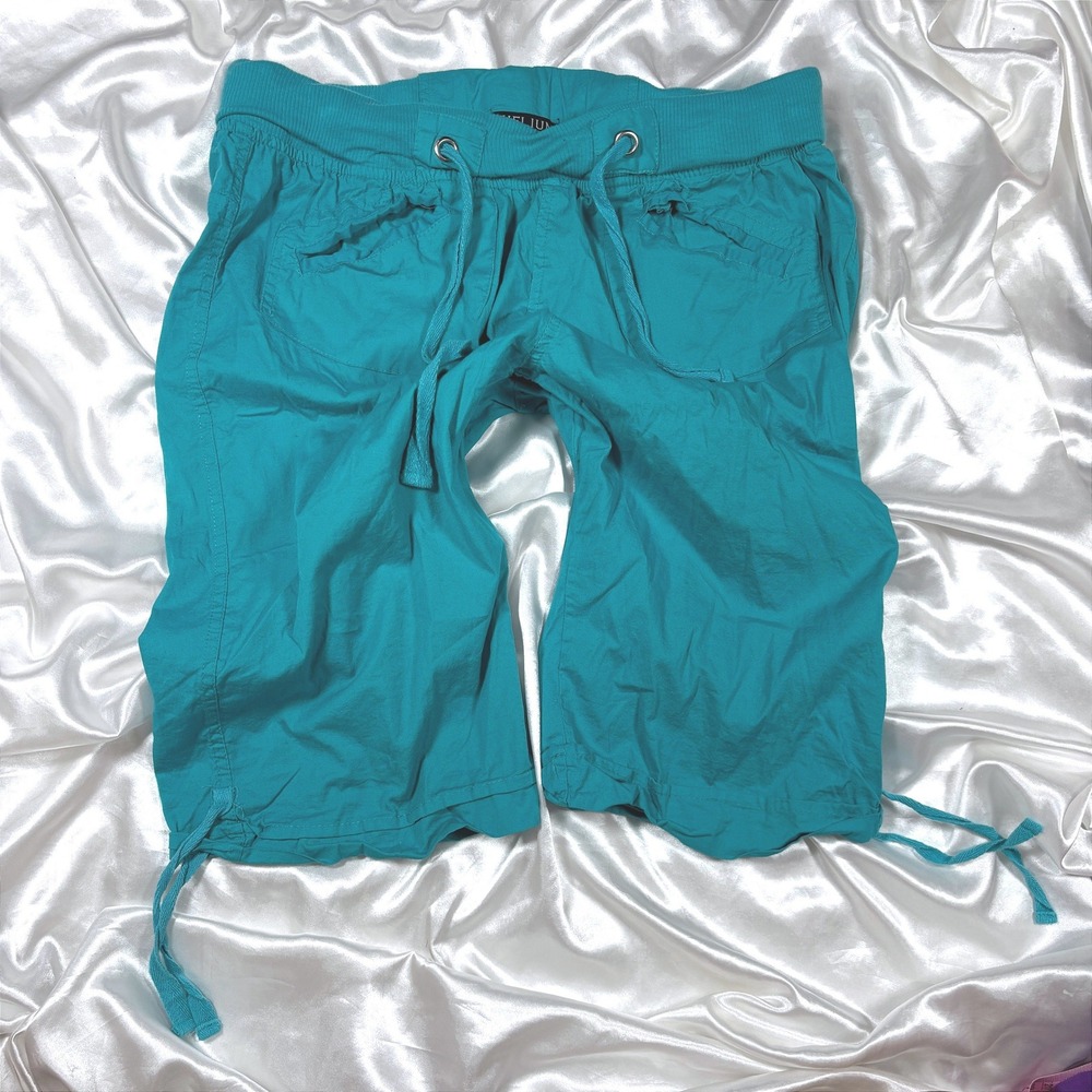 y2k Capri Pants Teal Blue Excellent Helium London Drawstring Cargo Crop 1X